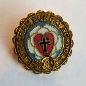 Vintage enamel pin Lutheran Sunday School 3 rd year gold tone